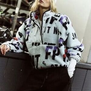 Free People - Hit The Slopes Printed Logo Fleece Pullover, Size Large, NWT